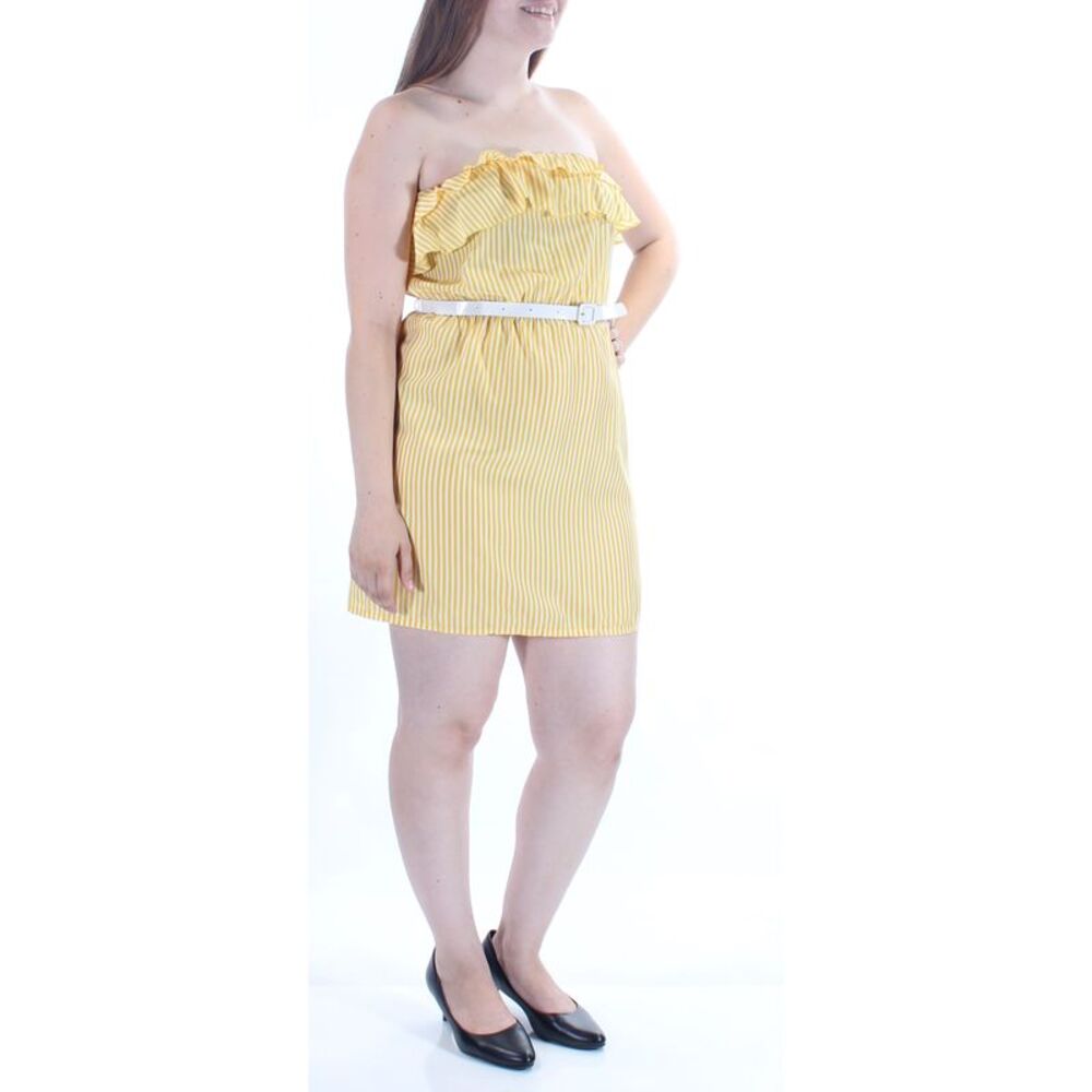 ROLY POLY Womens Yellow Striped Sleeveless Above The Knee Dress Size: L